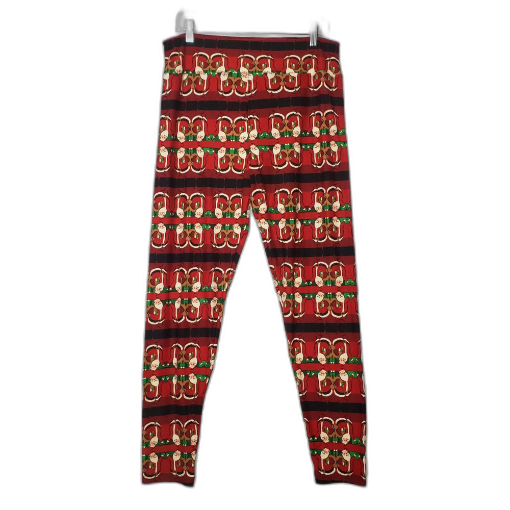 LuLaRoe Dark Red Santa Clause Christmas Leggings Pajama Pants Womens Size TC2